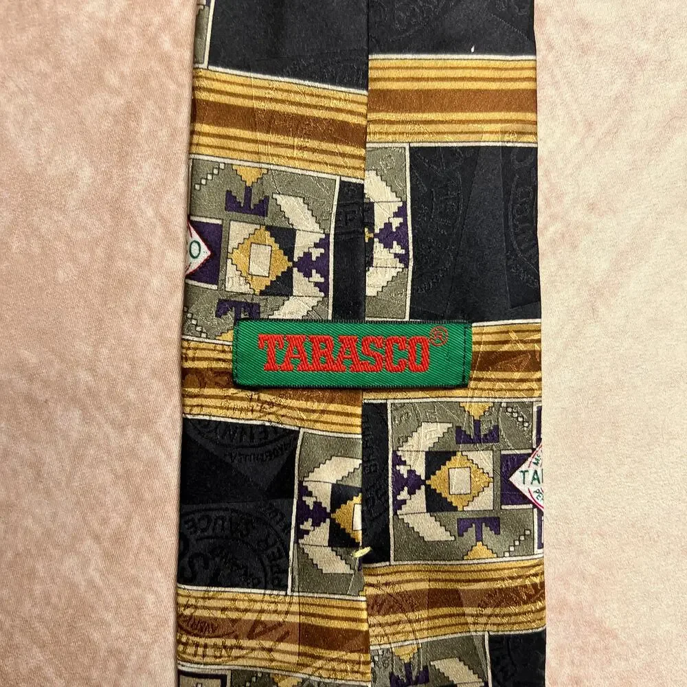 Vintage 90s Tabasco Culinary Novelty Print Tie Silk Hot Pepper Formal Multicolor
